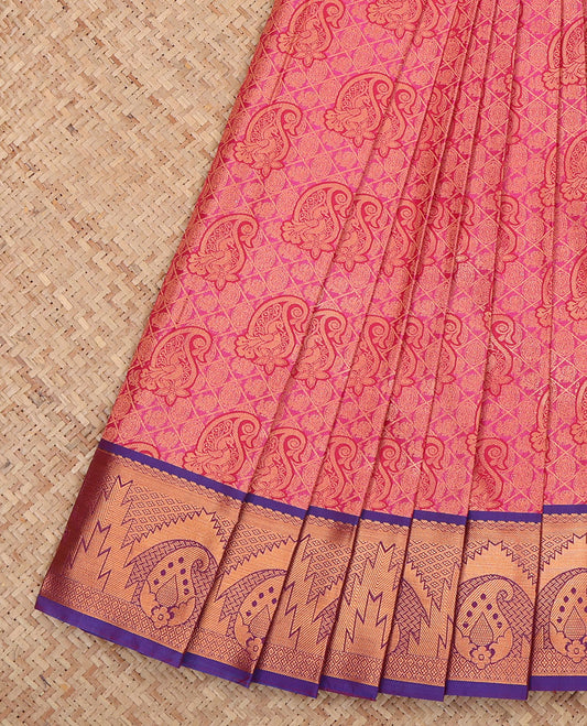 Pink Budget Silk Saree, Mesmerized with Jacquard Design, a Contrast Traditional Zari Border, Grand Pallu, and a Contrast Blouse