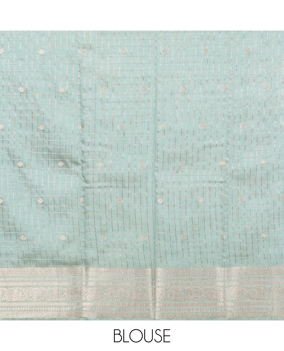 Sandal zari buttas and checked assam silk saree, contrast traditional zari design border, and zari design pallu