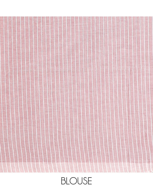 Borderless light sandal and light purple striped jute cotton saree, self-pallu of stripes