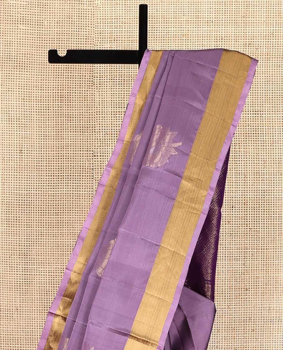 Lavender Mayuri Lite Silk Mix Saree, Beautified with Zari Buttas All Over Its Body, Highlighted by Zari Bavanji Border, Complemented by Contrast Pallu of Jaal Designs, and Paired with a Contrast Blouse