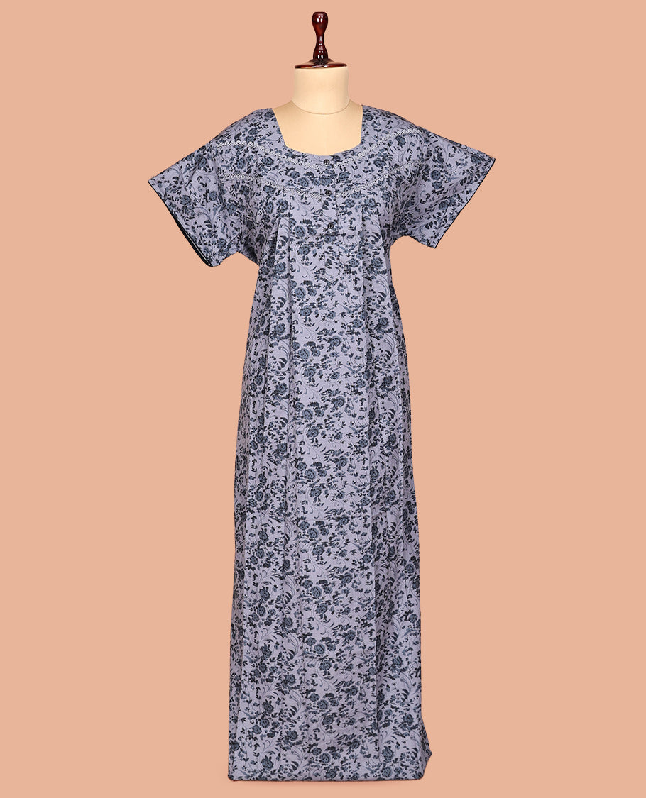 Grey Cotton-Blended Nighty