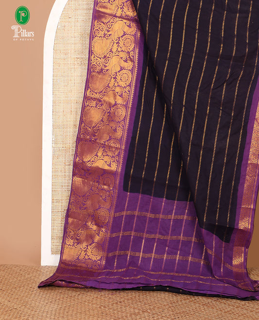 Dark purple veldhari design sungudi cotton saree,contrast border of floral, mango & peacock, veldhari striped pallu & zari design blouse