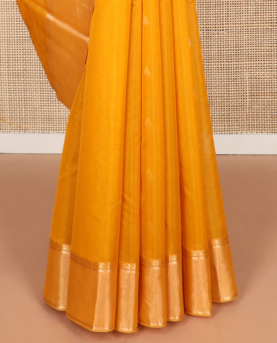 Orange trianfle motifs silk cotton saree with self zari design border & geometric design pallu