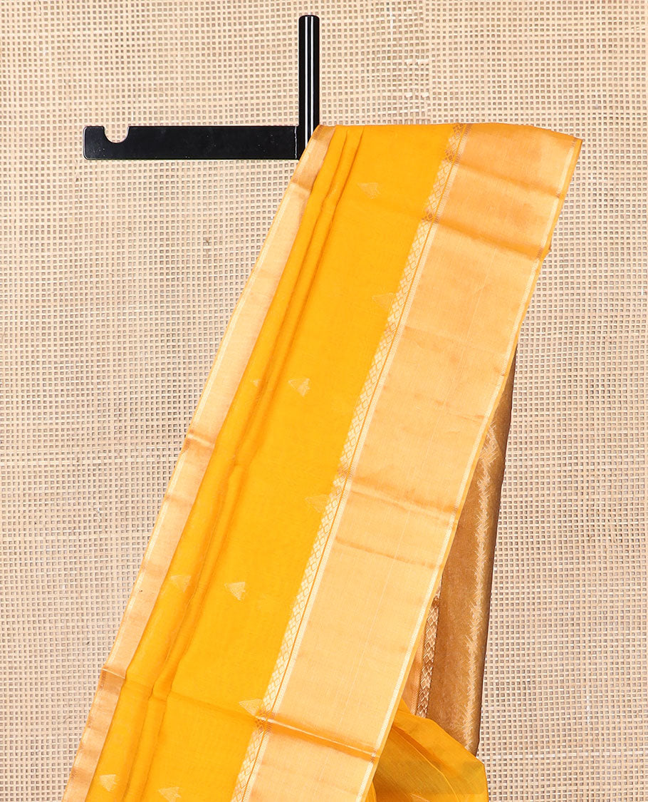 Orange trianfle motifs silk cotton saree with self zari design border & geometric design pallu