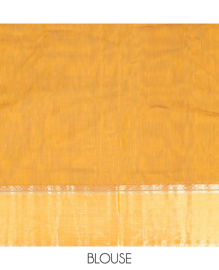Orange trianfle motifs silk cotton saree with self zari design border & geometric design pallu