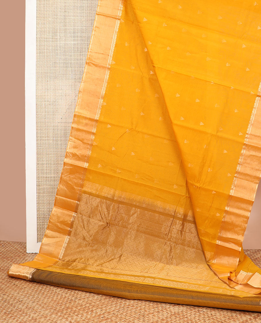Orange trianfle motifs silk cotton saree with self zari design border & geometric design pallu