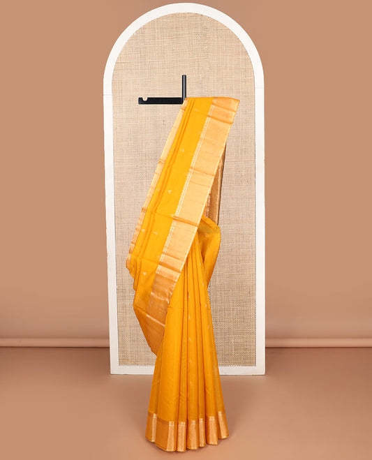 Orange trianfle motifs silk cotton saree with self zari design border & geometric design pallu