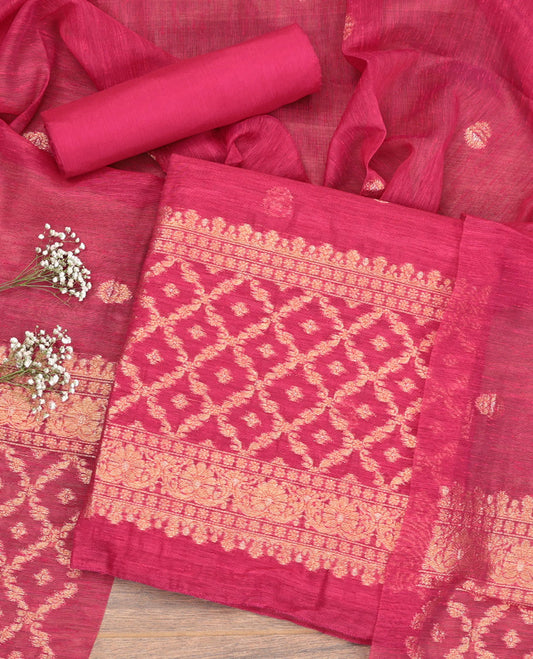 Pink  Kora Silk Material Chudidar Set