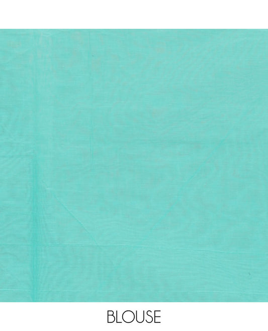 Turquoise blue unique buttas Coimbatore cotton saree,  plain border & uniquely designed pallu
