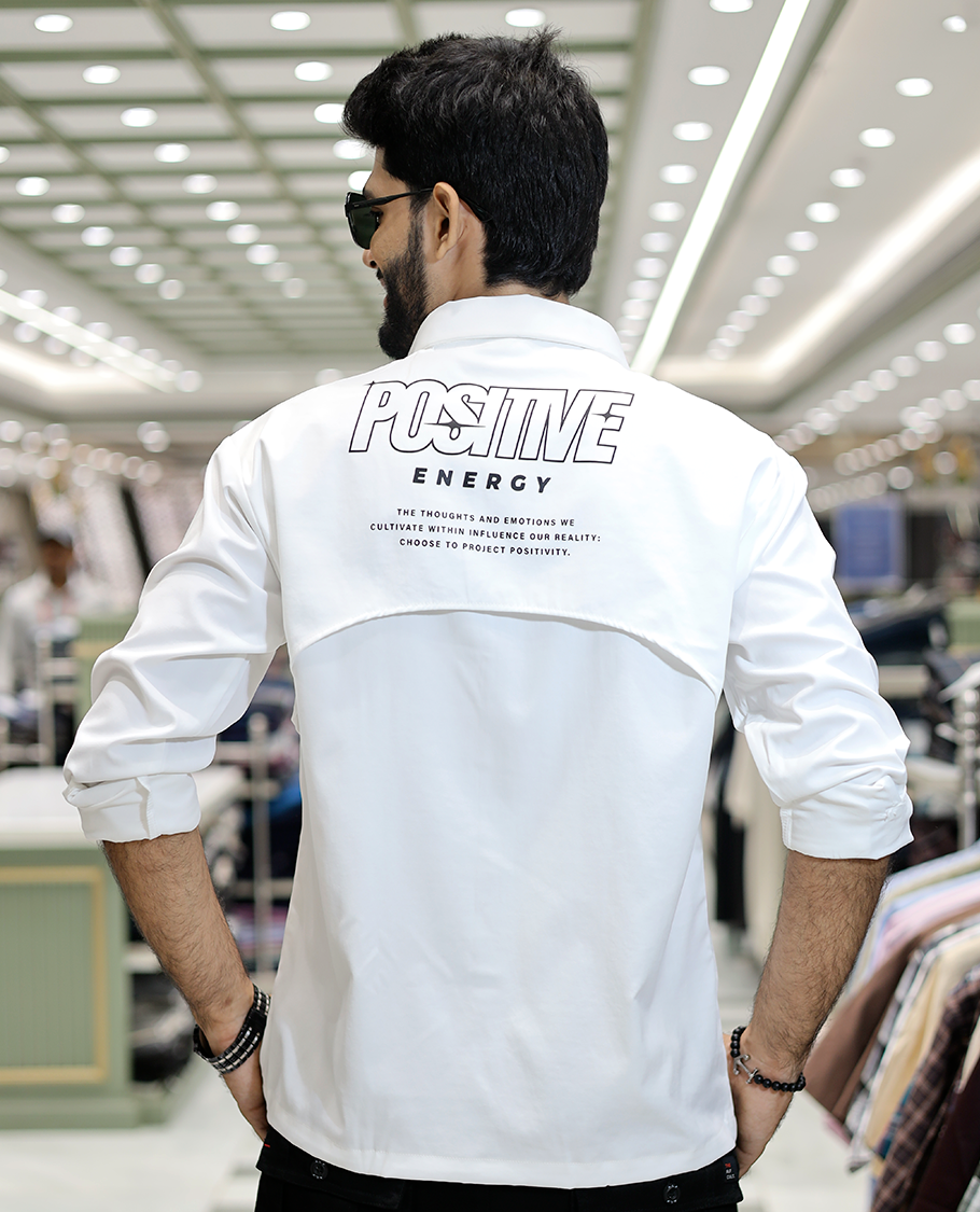 White Poly-Blended Back Flap Casual Shirt