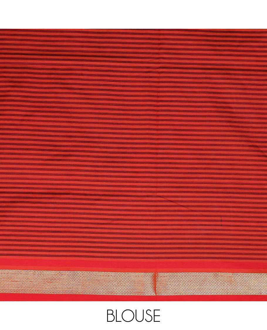 Multi-color micro-checked design poly cotton saree, traditional zari border & striped pallu