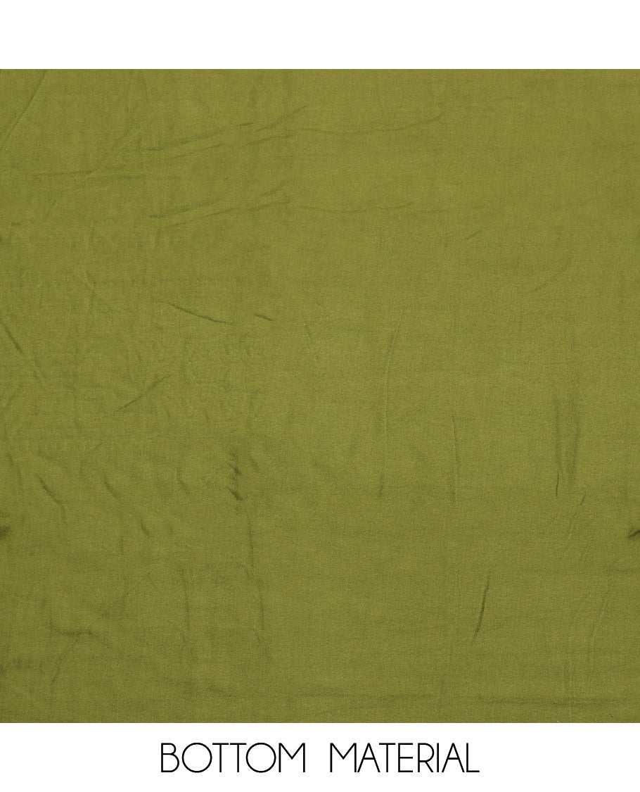 Green Material Chudidar Set, Accentuated with Bandhani Dot Printed and Embroidery on Rayon Top, a Rayon Bottom, and Paired with Contrast Intricately Printed Cotton Dupatta