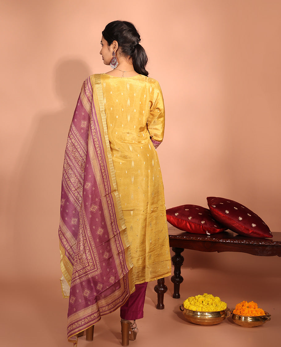 Yellow Jacquard Readymade Suit