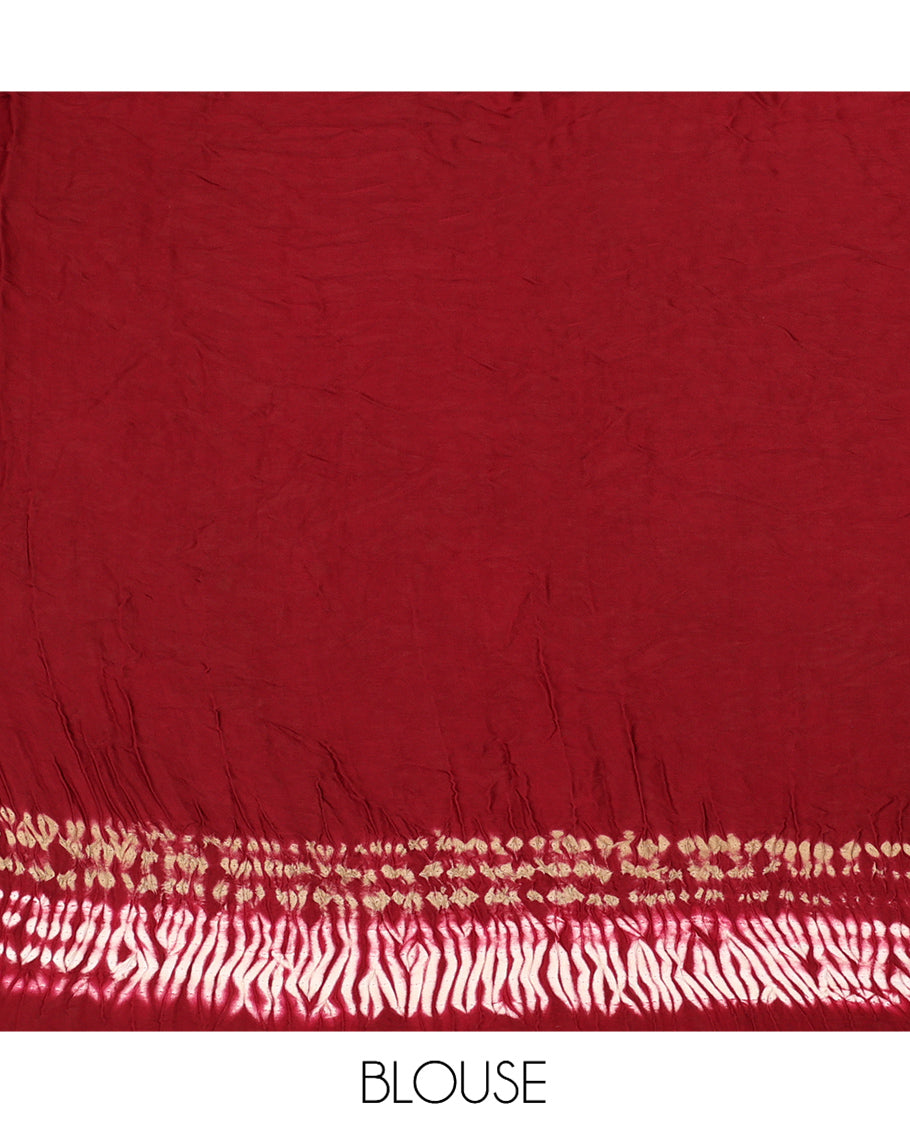 Borderless Red Bandhani Dola Silk Saree
