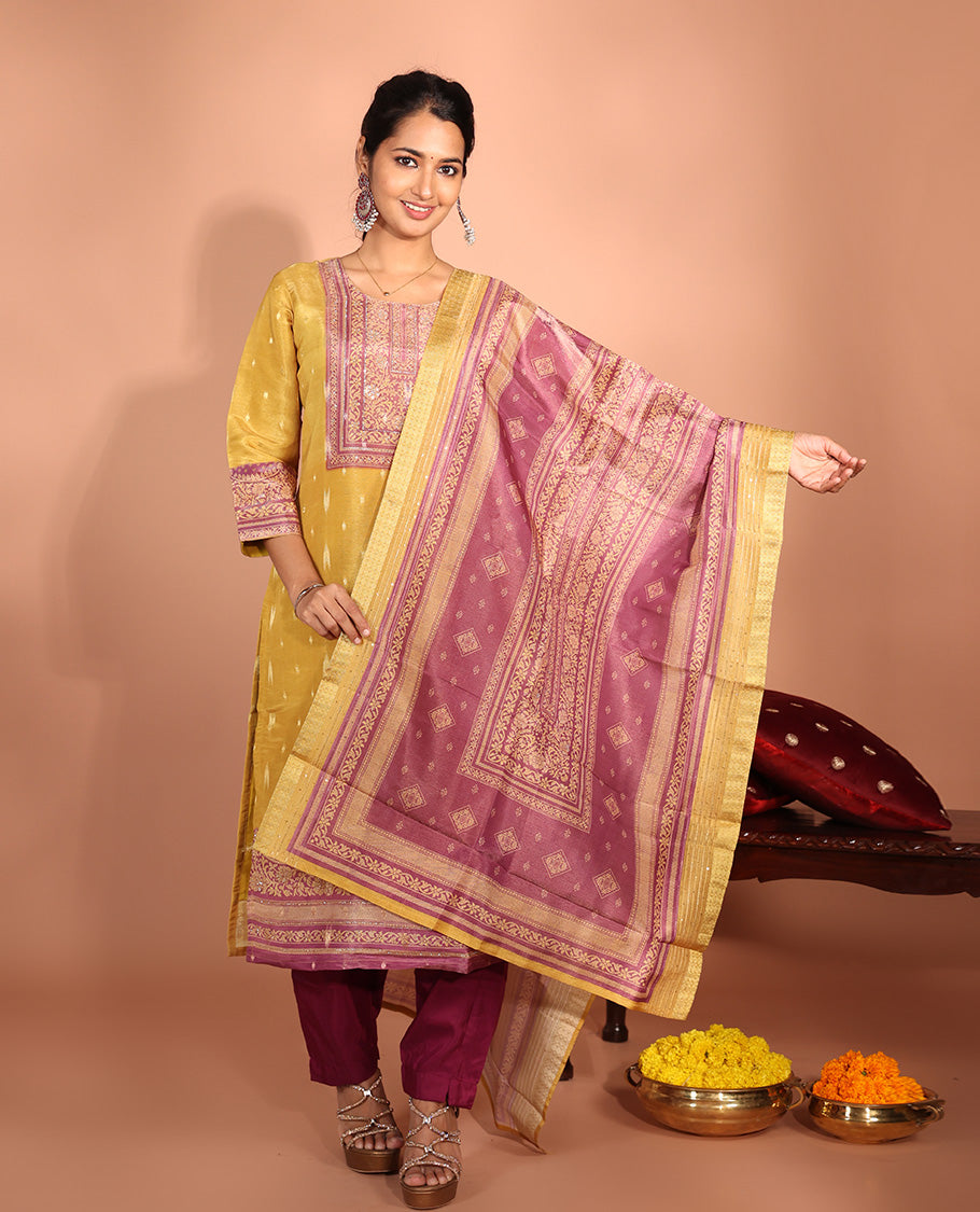 Yellow Jacquard Readymade Suit