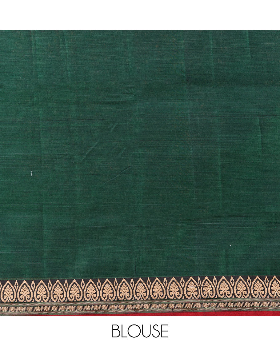 Green Plain Narayanpet Cotton Saree, Complemented by a Contrast Traditional Motifs Thread Woven Border, Subtly Striped Pallu, and Paired with a Matching Blouse