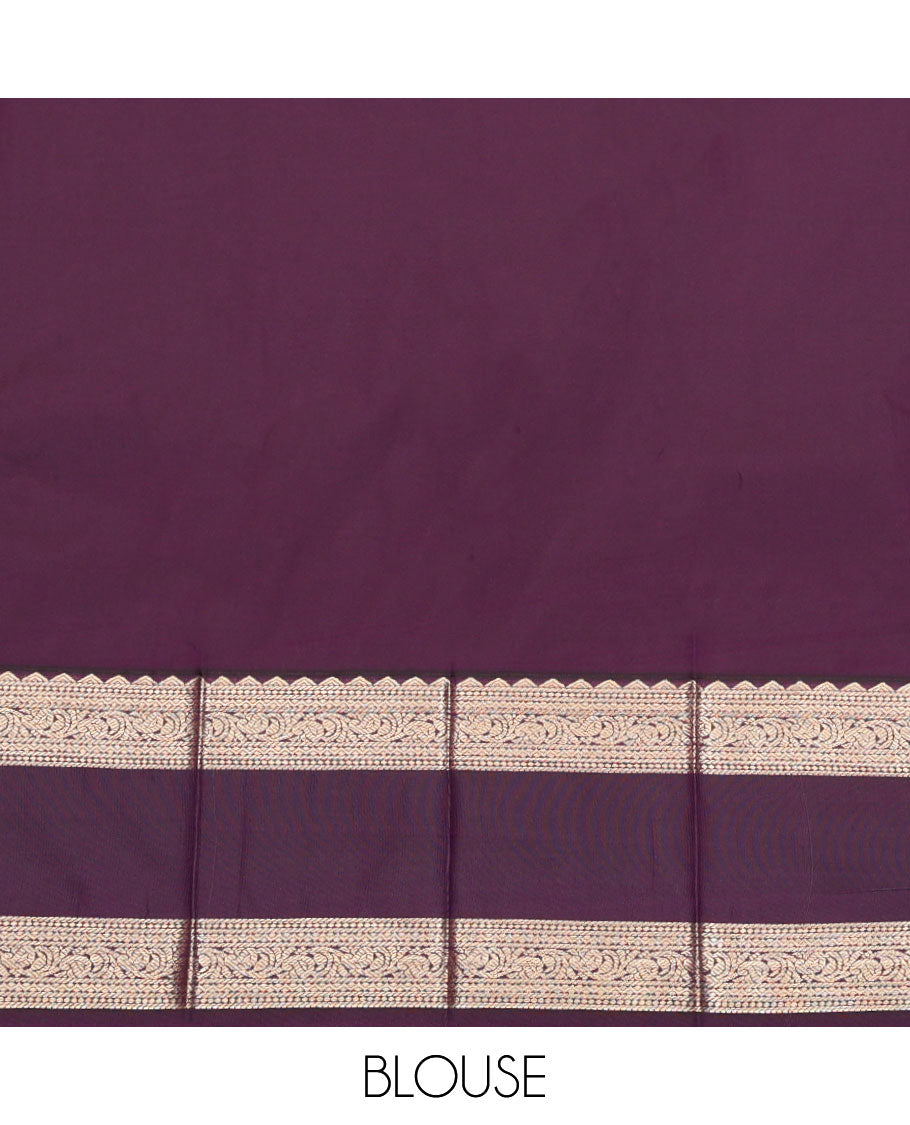 Green Budget Silk Saree, Bedecked with Zari Buttas, Contrast Traditional Zari Rettai Pettu Border, Grand Jaal Pallu, and a Contrast Blouse