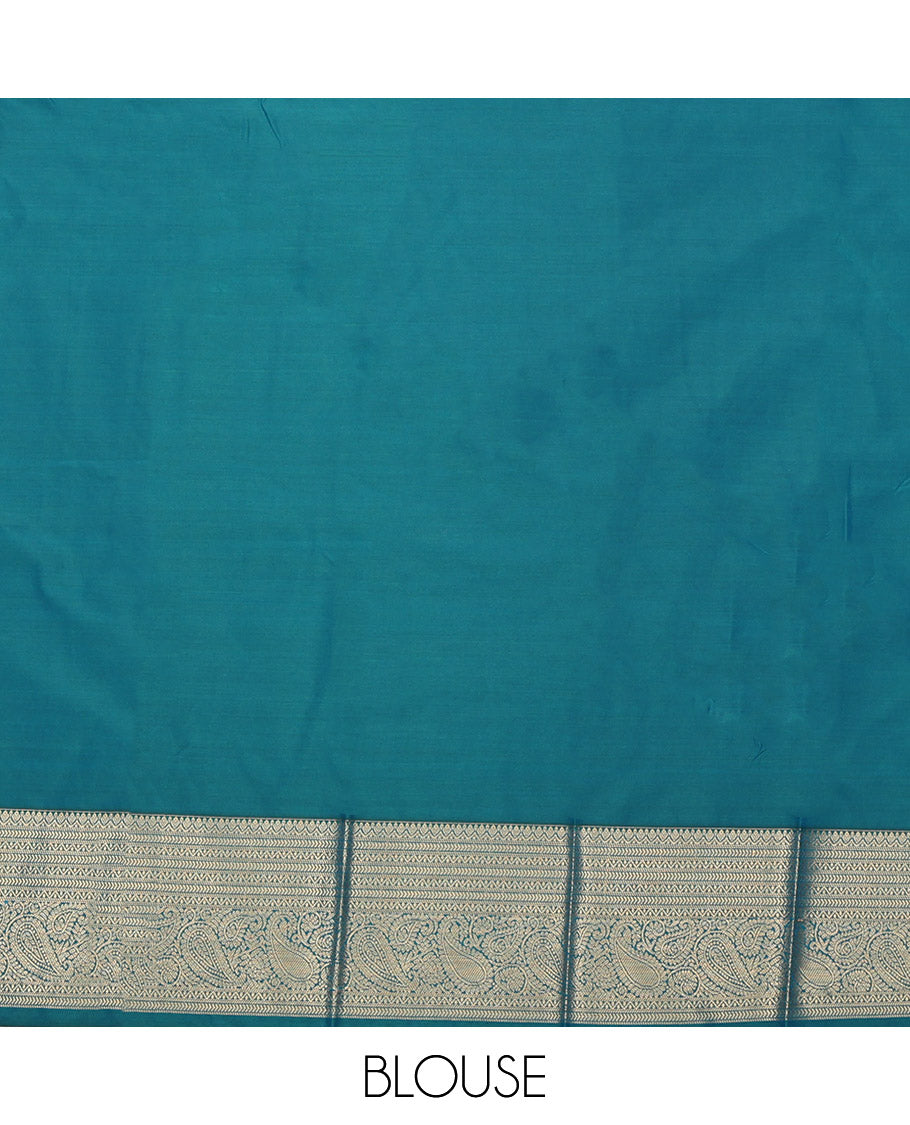 Blue Budget Silk Saree, Accentuated with Zari Buttas, Highlighted by a Traditional Zari Border, Geometric Pallu, and a Matching Blouse
