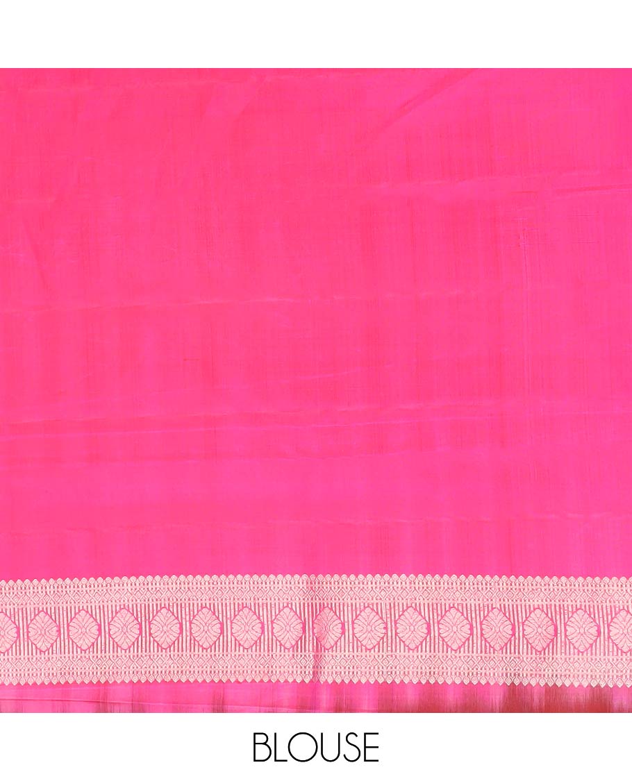 Blue floral-theme zari jacquard silk saree, intricate pallu & border of thilakam,neli,godhumai kann,kodi visiry & vanki