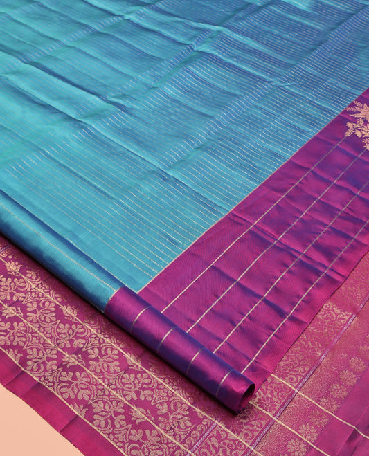 Blue Mayuri Lite Silk Mix Saree, Bedecked with Muthu Stripes All Over Its Body, Complemented by a Contrast Border of Stripes and Unique Buttas, Contrast Pallu of Intricate Designs, and Paired with a Contrast Blouse