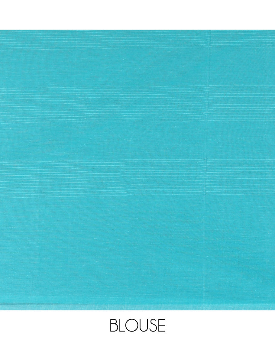 Borderless blue-striped Coimbatore cotton saree, pallu of peacock design
