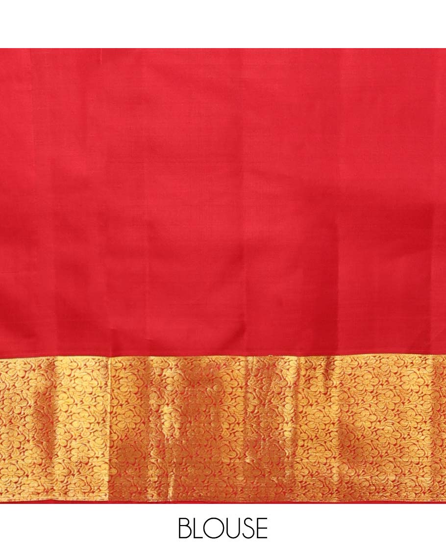 Red floral jacquard kancheepuram silk with self floral border & pallu of argyle pattern