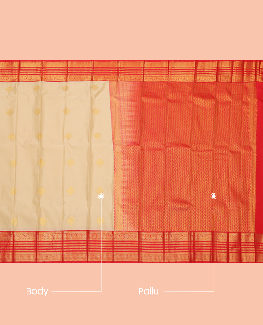 Sandal Budget Silk Saree, Delicately Woven with Zari Buttas, a Contrast Traditional Zari Border, Grand Pallu, and a Contrast Blouse