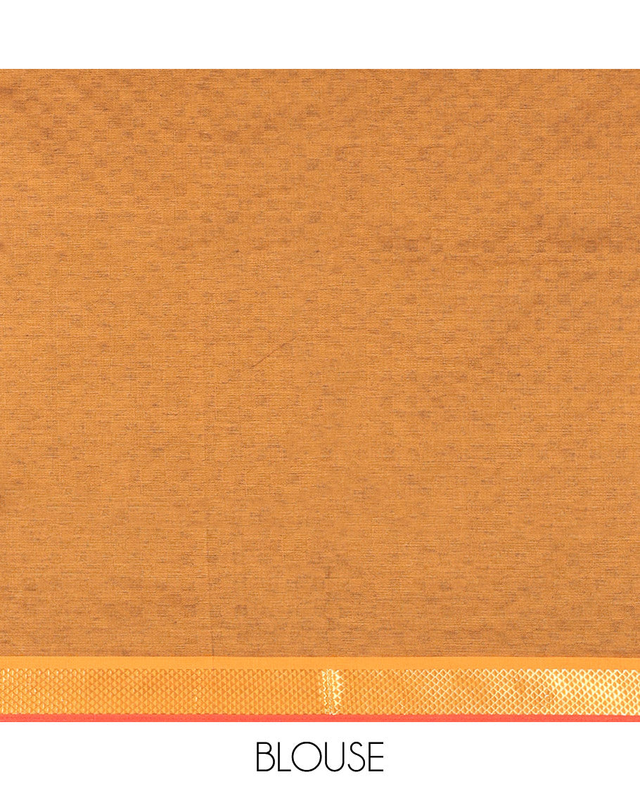 Maroon Checked Poly Cotton Saree, Complemented by Contrast Zari Border, Pallu of Stripes, and Paired with a Contrast Blouse