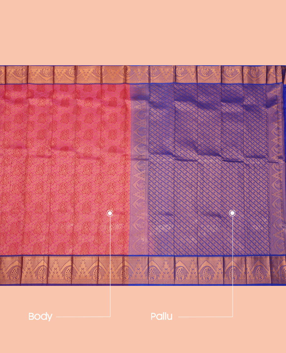 Pink Budget Silk Saree, Mesmerized with Jacquard Design, a Contrast Traditional Zari Border, Grand Pallu, and a Contrast Blouse