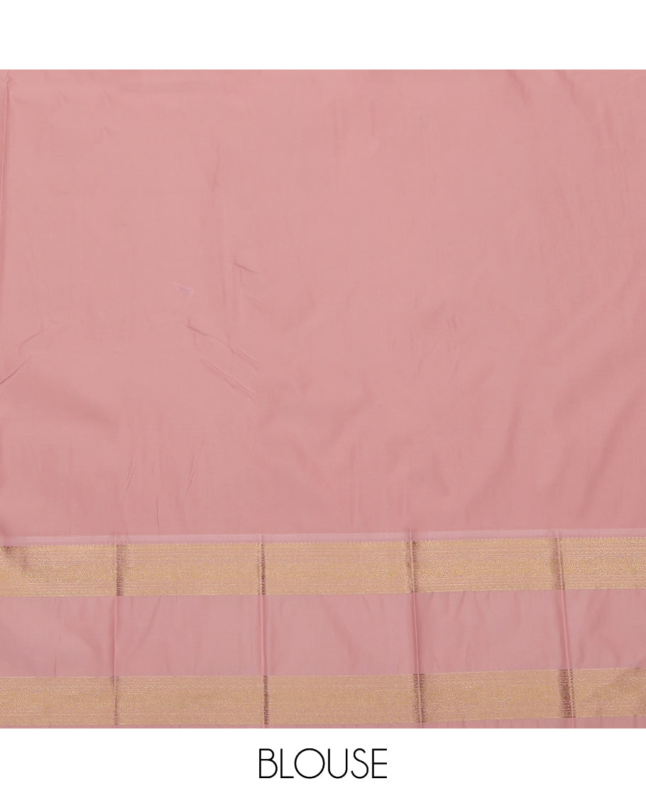 Blue Budget Silk Saree, Bedecked with Zari Buttas and Stripes, a Contrast Traditional Zari Rettai Pettu Border, Grand Pallu, and a Contrast Blouse