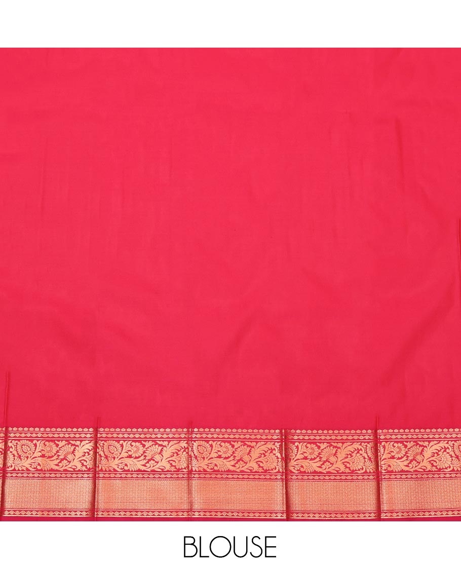 Grey Budget Silk Saree, Delicately Woven with Floral Jacquard Design, Complemented by a Contrast Traditional Zari Border, Grand Pallu, and a Contrast Blouse