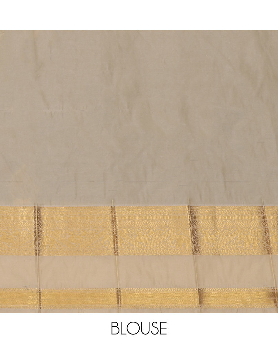 Green Budget Silk Saree, Enriched with Floral Buttas, a Contrast Traditional Zari Rettai Pettu Border, an Intricate Pallu and a Contrast Blouse