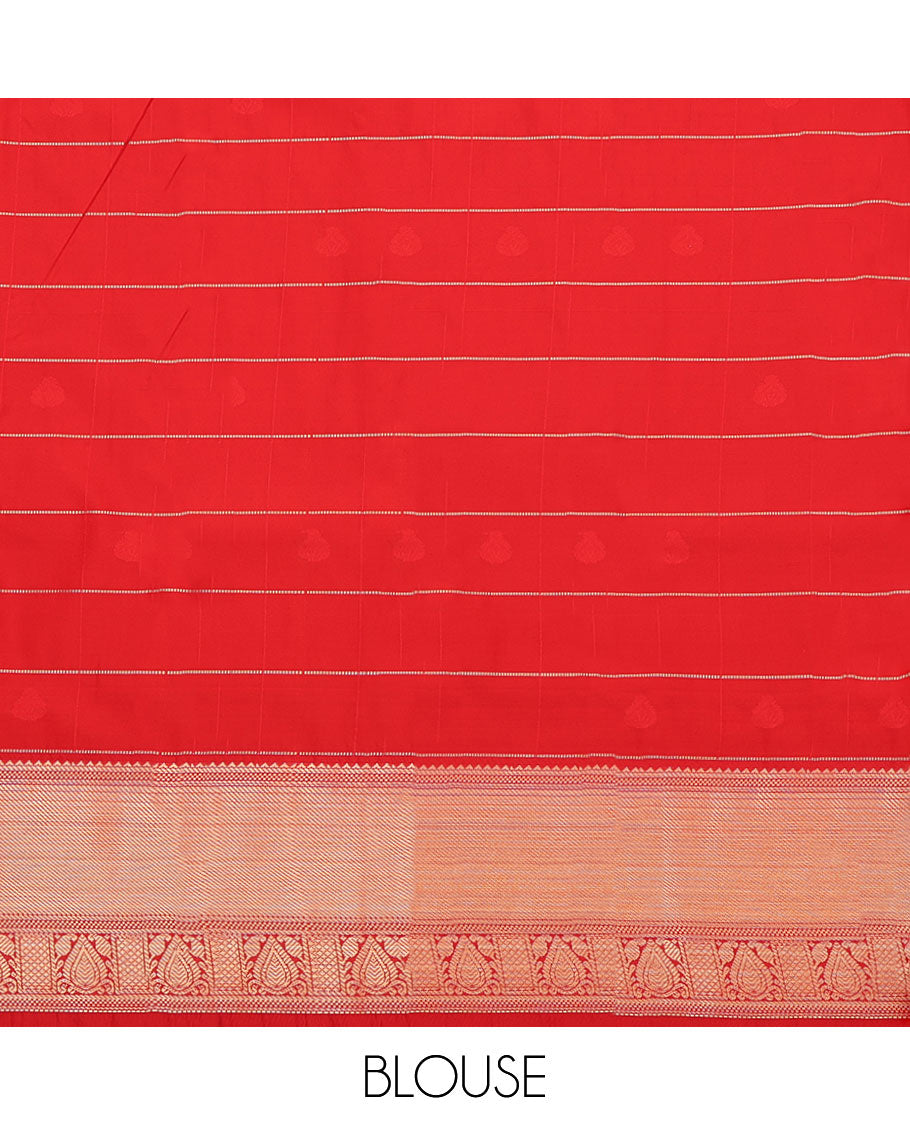 Yellow Budget Silk Saree, Woven with Zari Butta Enclosed Checks, Contrast Traditional Zari Design Border, Grand Jaal Pallu, and a Contrast Blouse