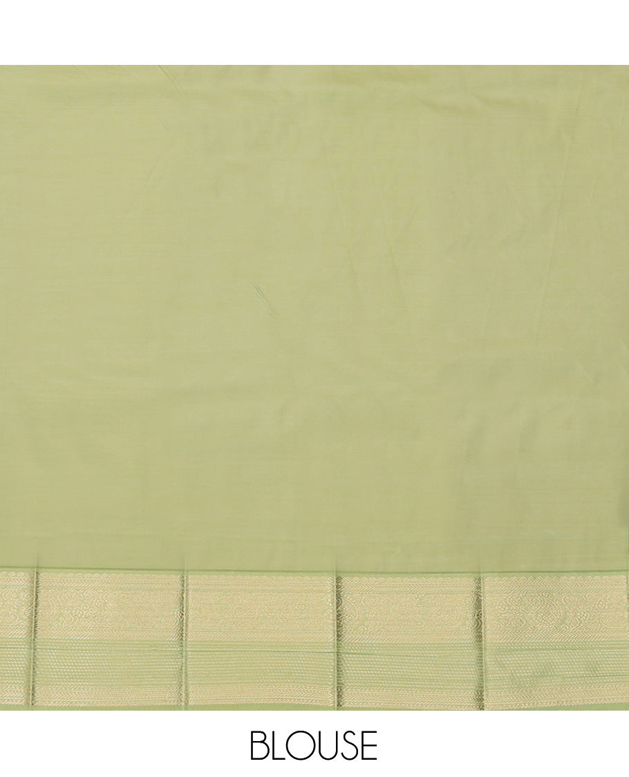 Orange Budget Silk Saree, Embellished with Zari Buttas, Complemented by Contrast Traditional Zari Border, an Intricate Pallu and a Contrast Blouse