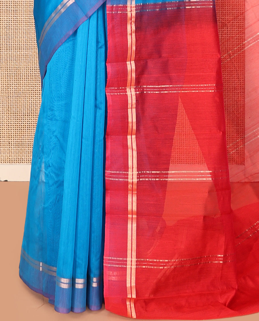 Blue Plain Silk Cotton Saree