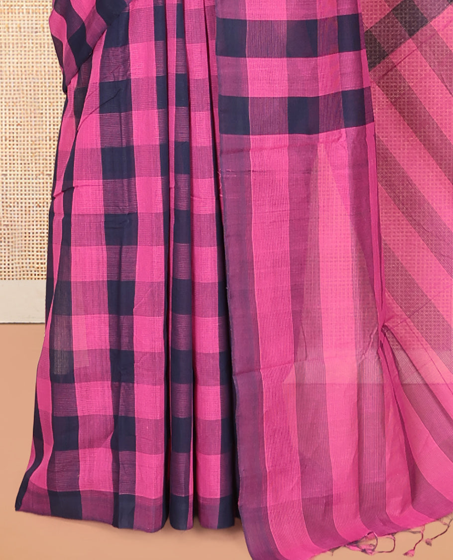 Borderless Pink-Blue Mangalagiri Cotton Saree