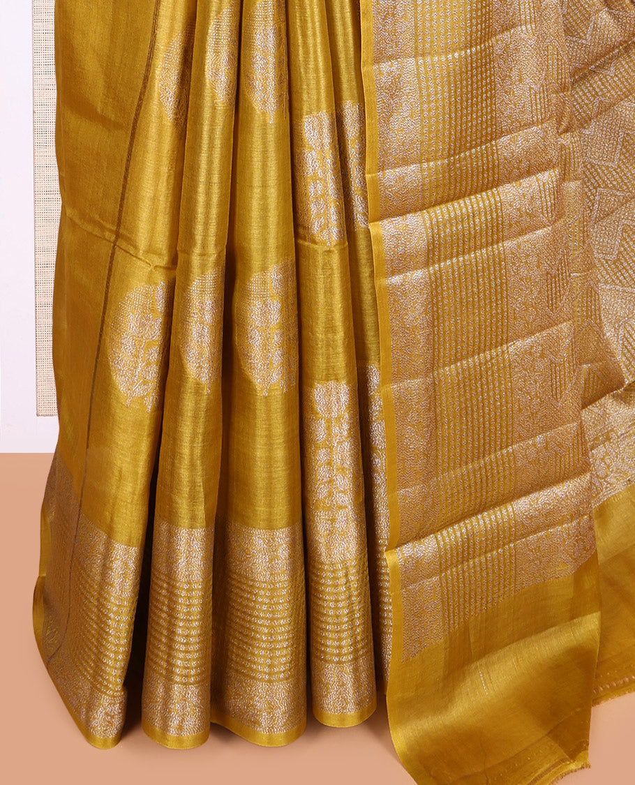 Yellow Tussar Silk Saree