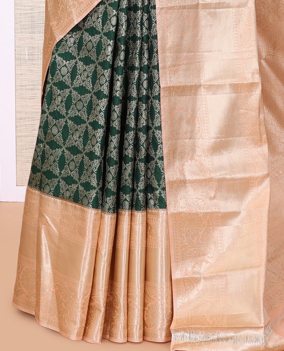 Green-Peach Jacquard Design Budget Silk Saree