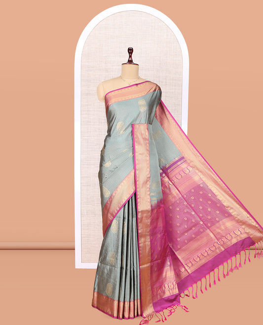 Grey Zari Design Budget Silk Saree