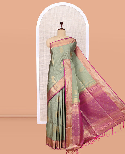 Green Paisley Checks Budget Silk Saree