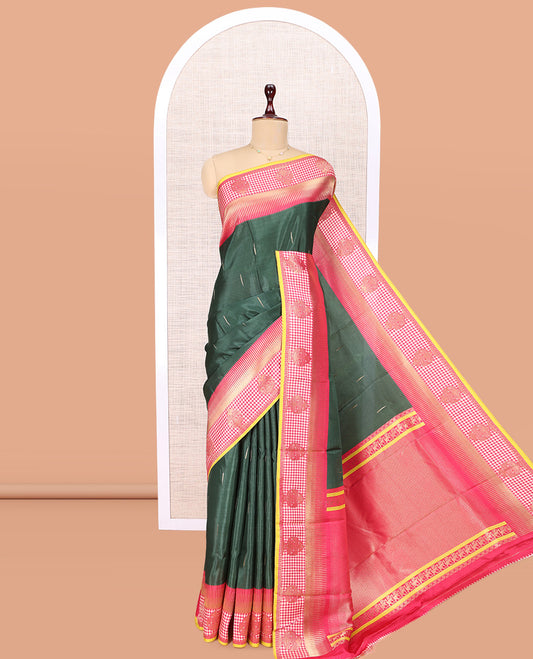 Bottle Green Raindrop Butta Semi-Mysore Silk Saree