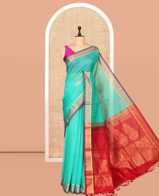 Turquoise Silk Cotton Saree
