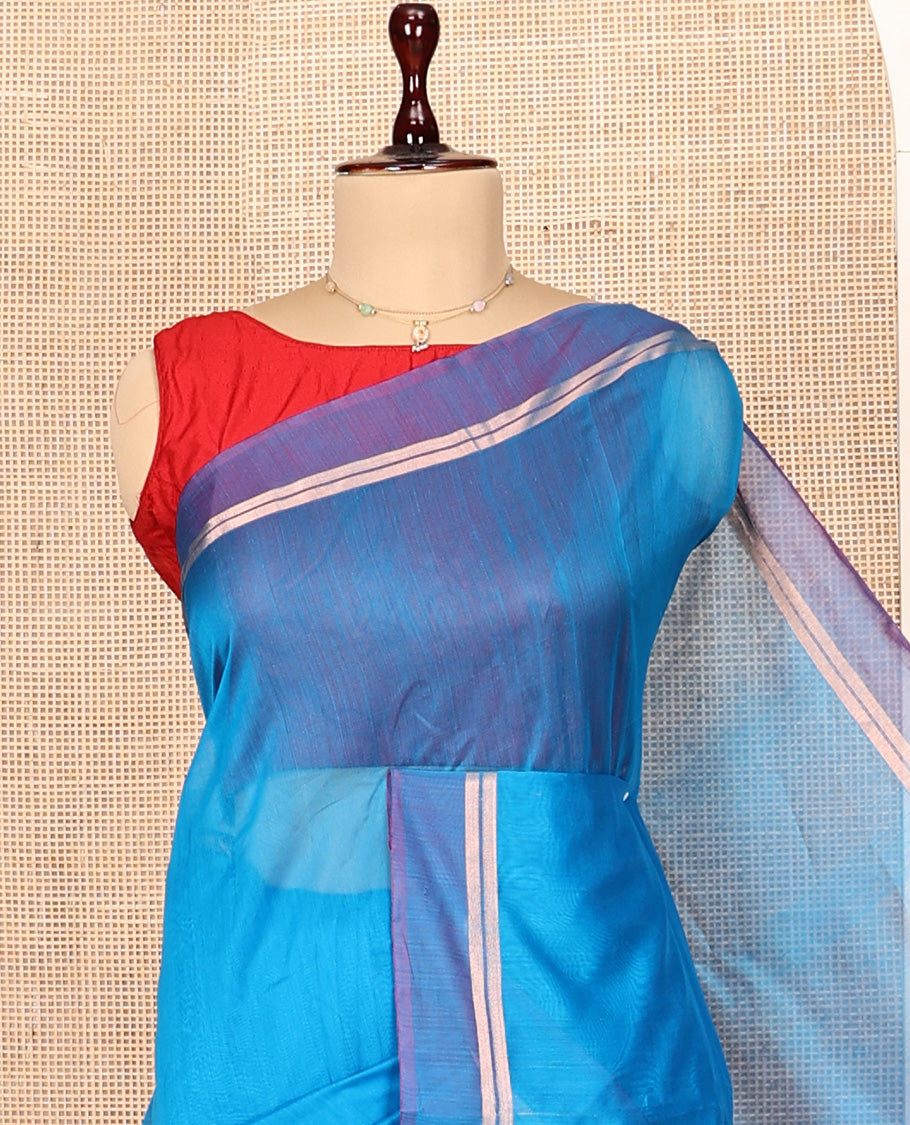 Blue Plain Silk Cotton Saree