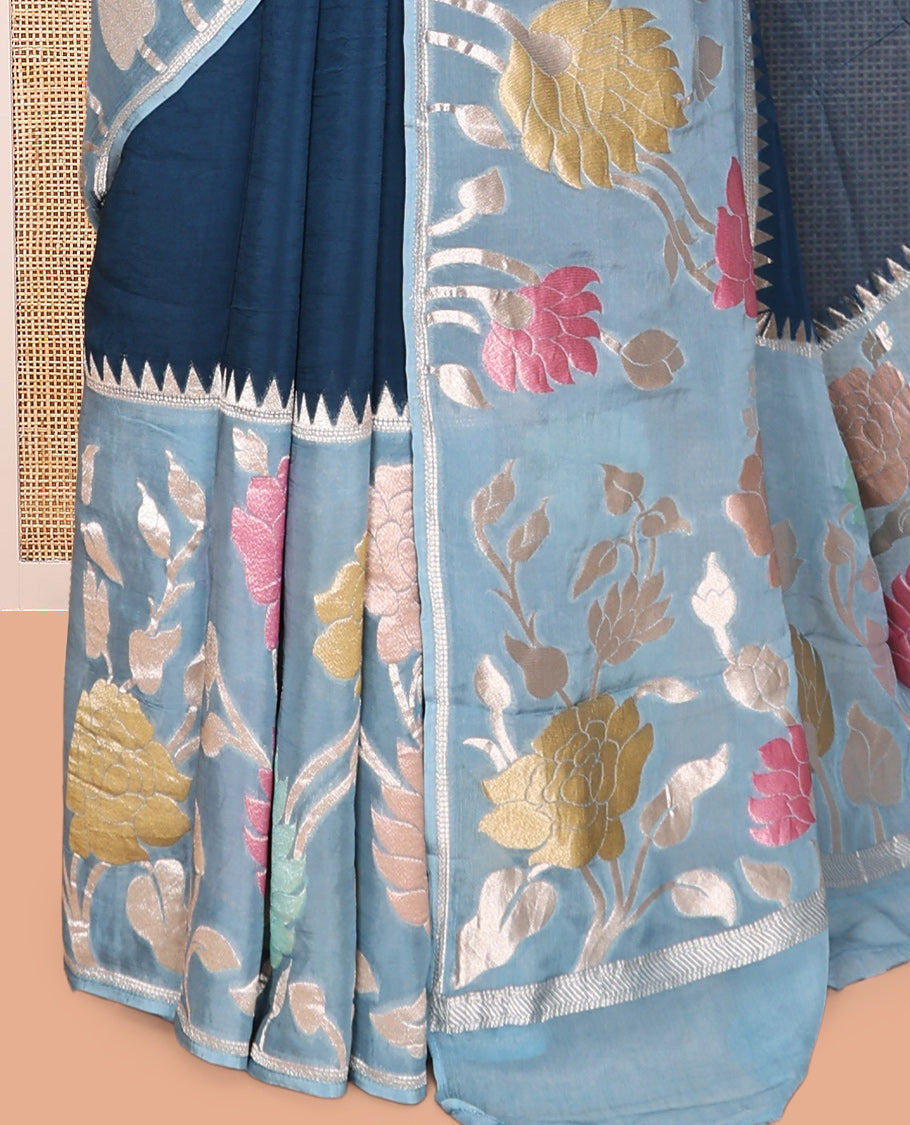 Peacock Blue Plain Viscose Georgette Saree