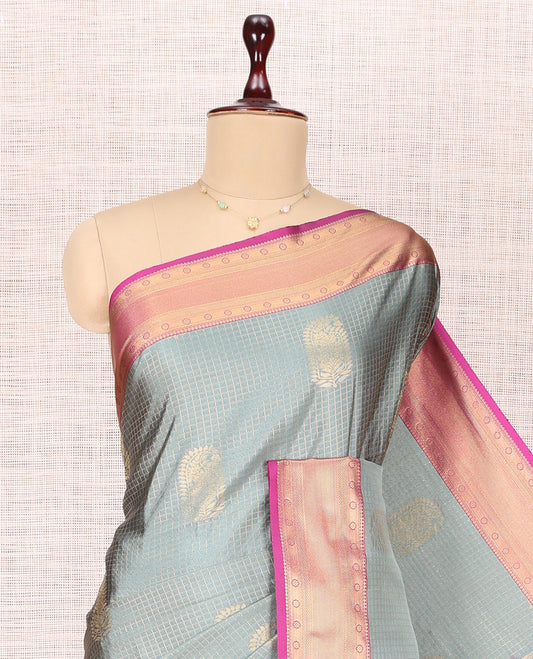 Grey Zari Design Budget Silk Saree