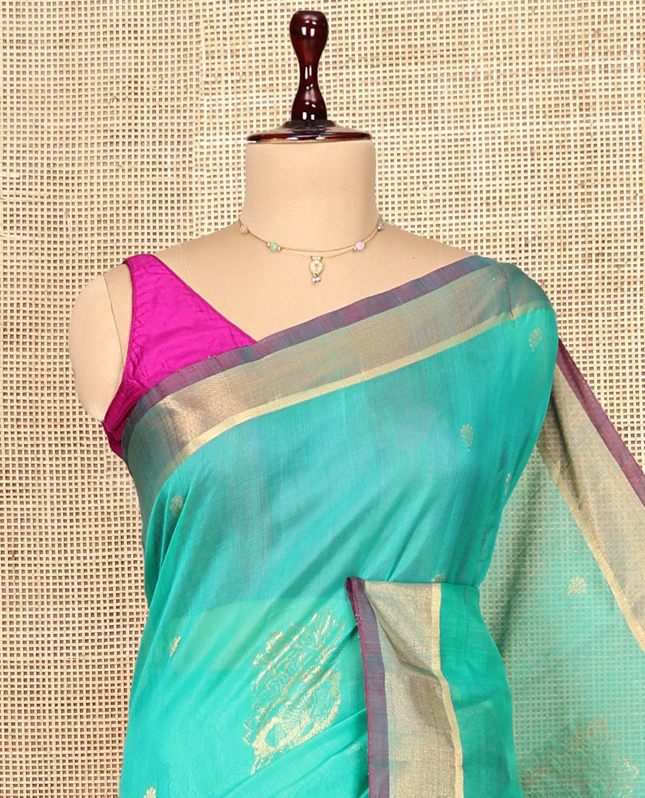 Turquoise Silk Cotton Saree