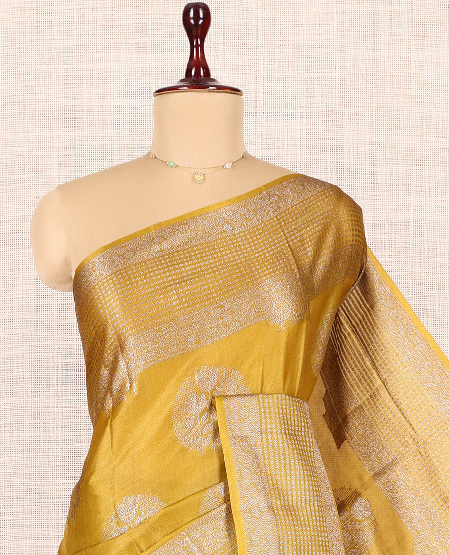 Yellow Tussar Silk Saree