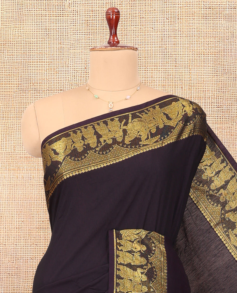 Brown Plain Kalyani Cotton Saree