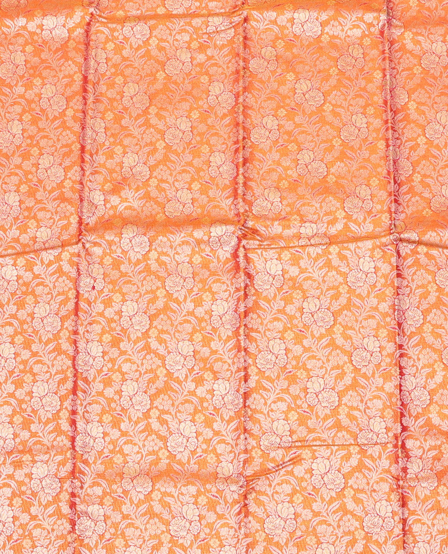 Orange Art Silk Half-Saree, Graced with Floral Jacquard Design, Contrast Traditional Zari Border, and Paired with a Matching Blouse