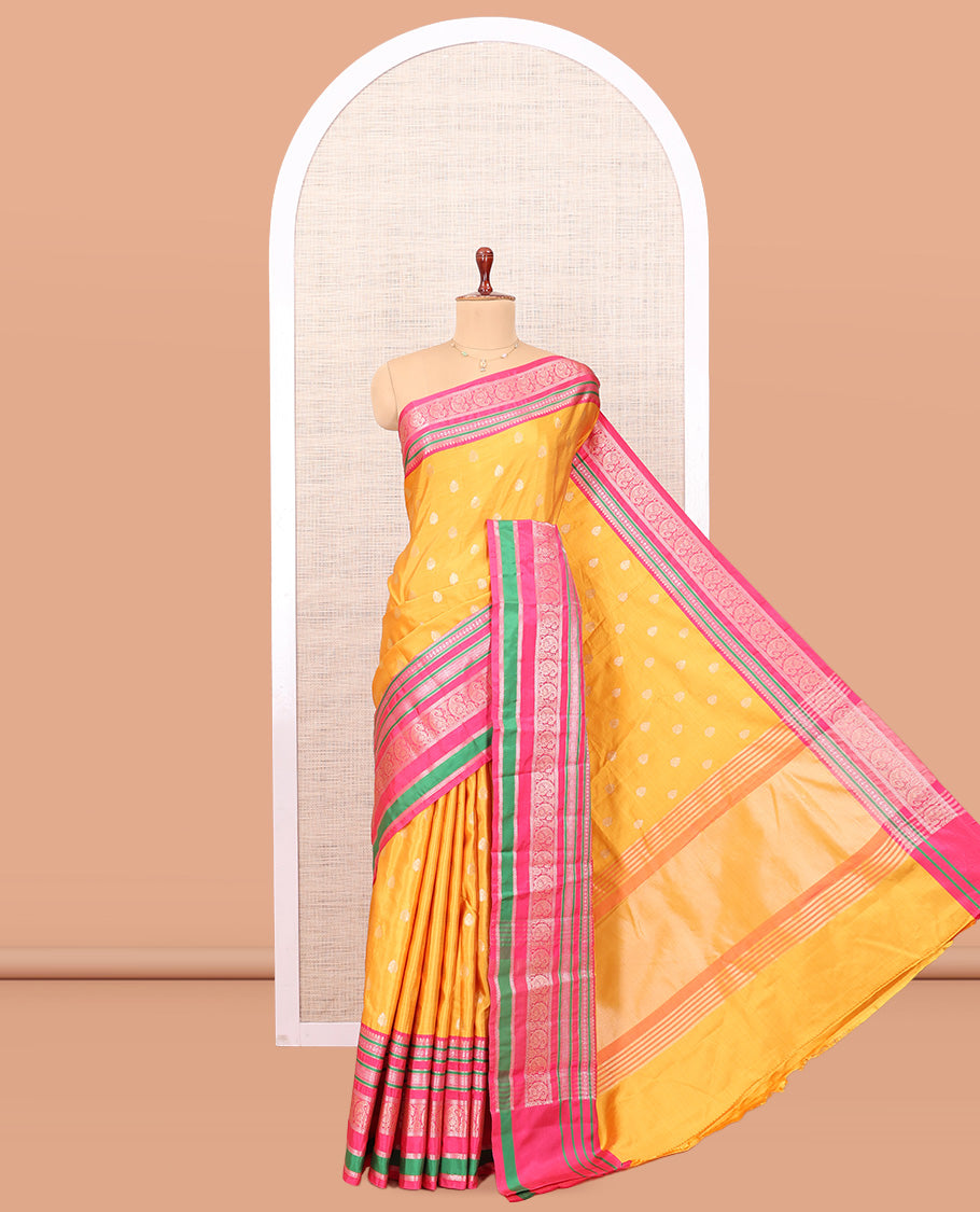 Yellow Zari Butta Semi-Soft Silk Saree